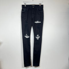 Amiri MX1 Black Metallic Silver Patch Skinny Jeans Size 32