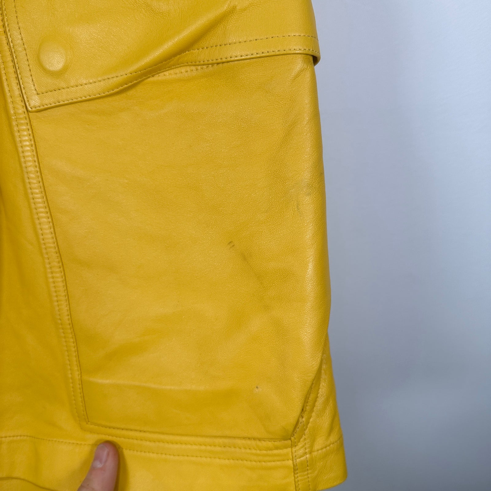 Rick Owens SS23 EDFU ‘Lemon’ Yellow Leather Bela Cargo Shorts Size M