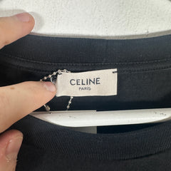 Celine Spell Out Logo Graphic Black T-Shirt Size XS
