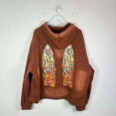Who Decides War Brown Flame Glass Rhinestone Hoodie Size XL