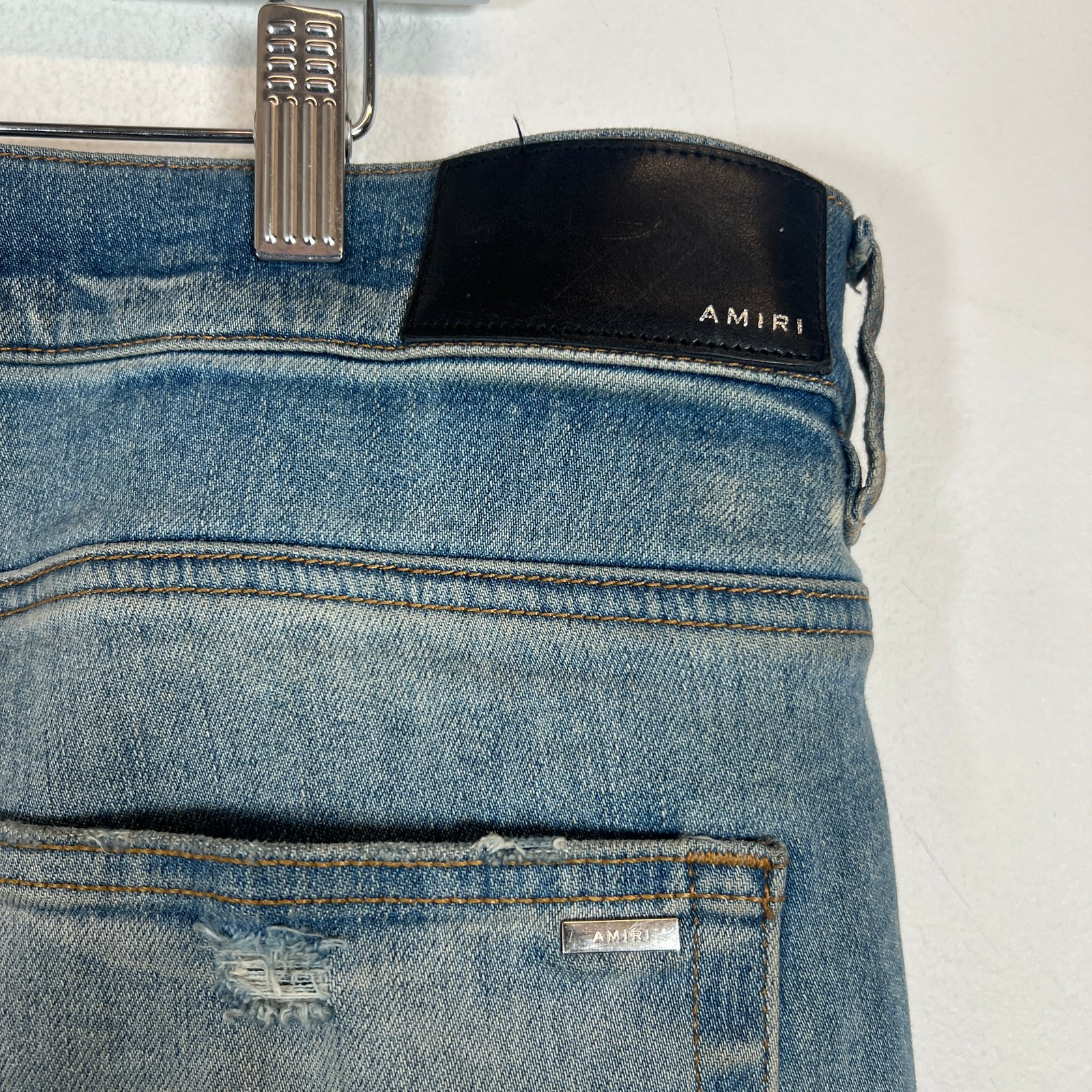Amiri Lightwash MX1 Cracked Orange Patch Jeans Size 38