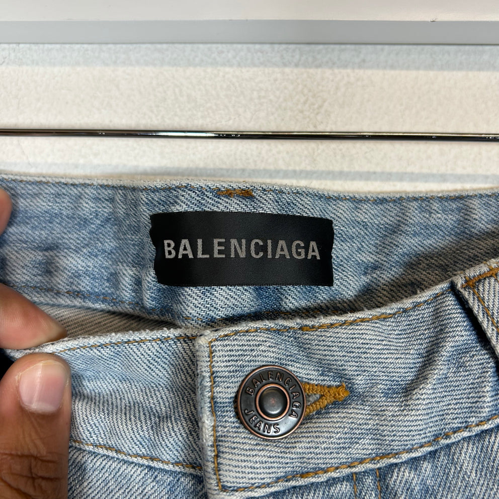 Balenciaga Lightwash Distressed Relaxed Fit Jeans Size 30