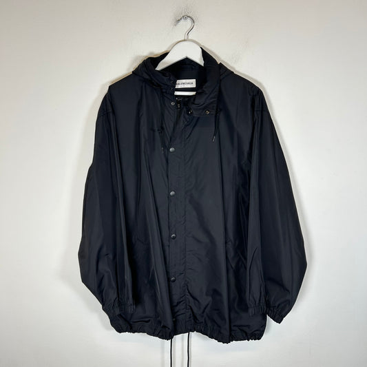 Balenciaga Black Logo Nylon Rain Jacket Size 34
