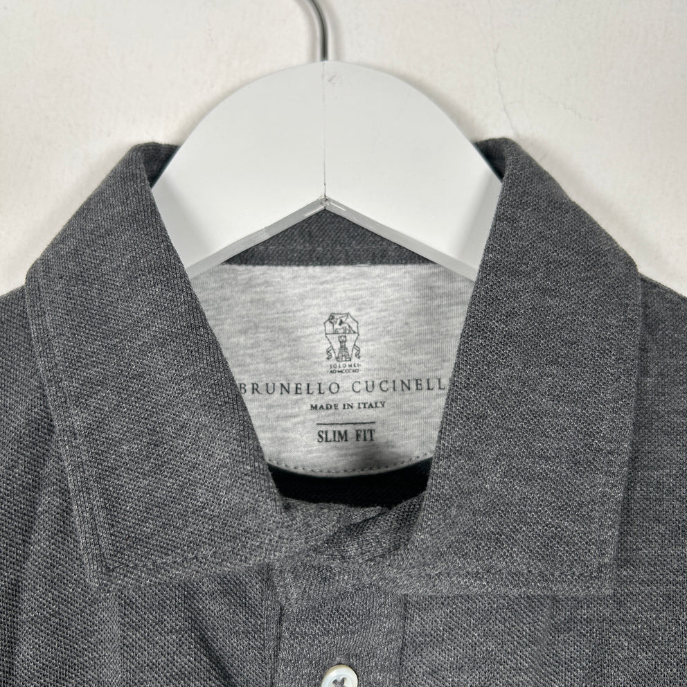 Brunello Cucinelli Slim Fit Charcoal Layered Polo Size S