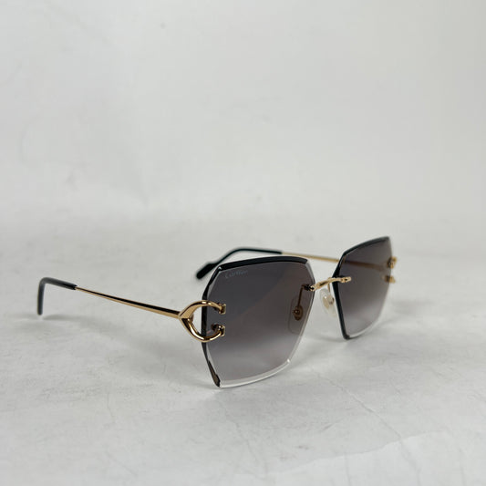 Cartier Gold Big C Decor Black Diamond Cut Glasses