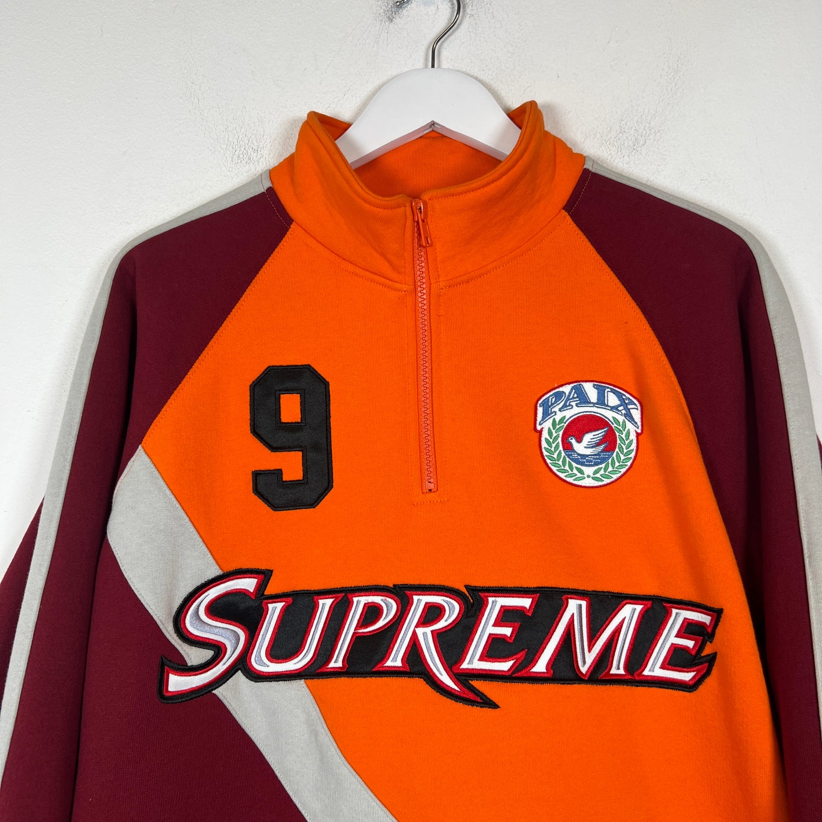Supreme Orange/Burgundy Equipe Half Zip Sweatshirt Size S