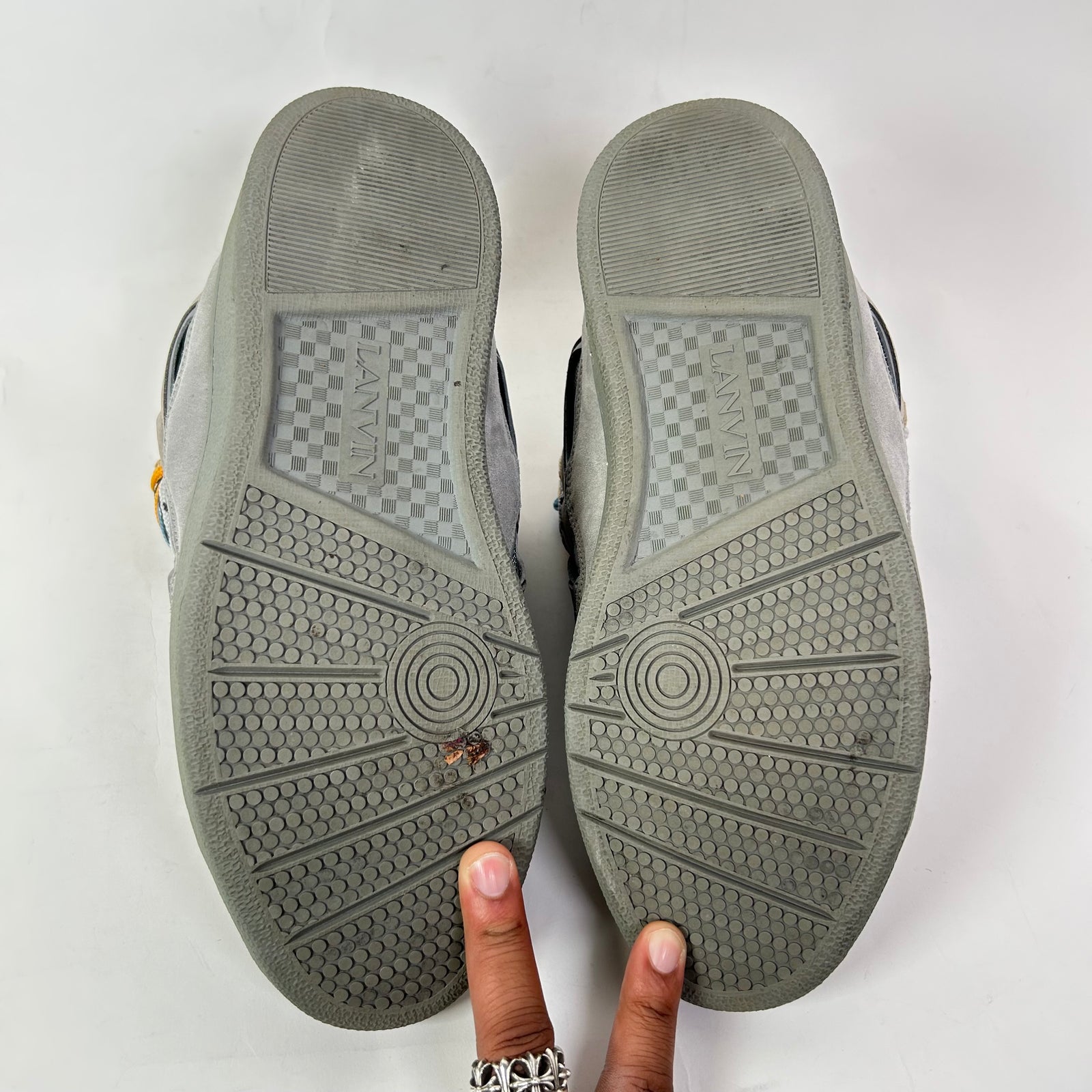 Lanvin Grey Multicolor Lace Curb Sneakers Size 44