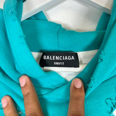 Balenciaga Lake Blue Destroyed Hoodie Size M