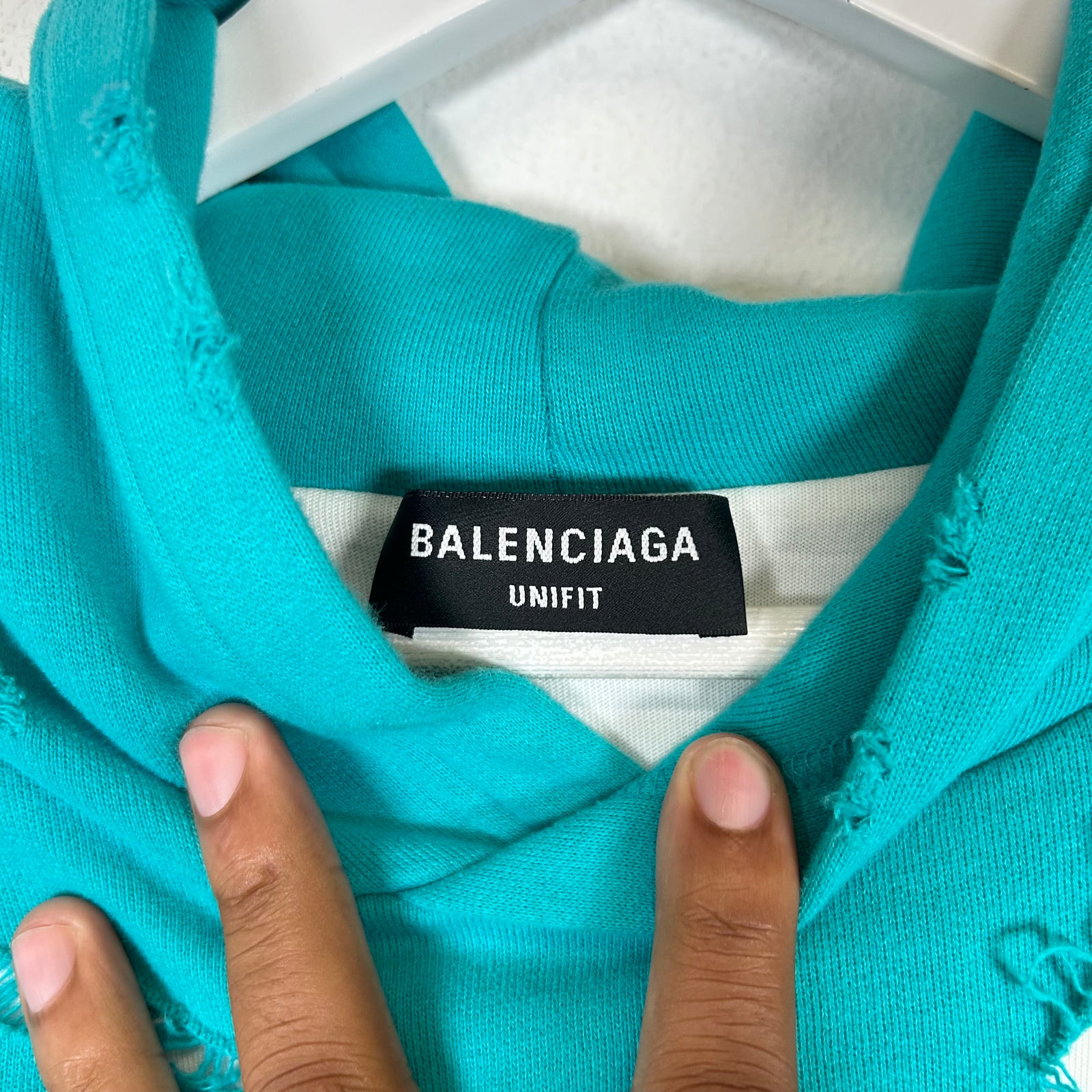 Balenciaga Lake Blue Destroyed Hoodie Size M