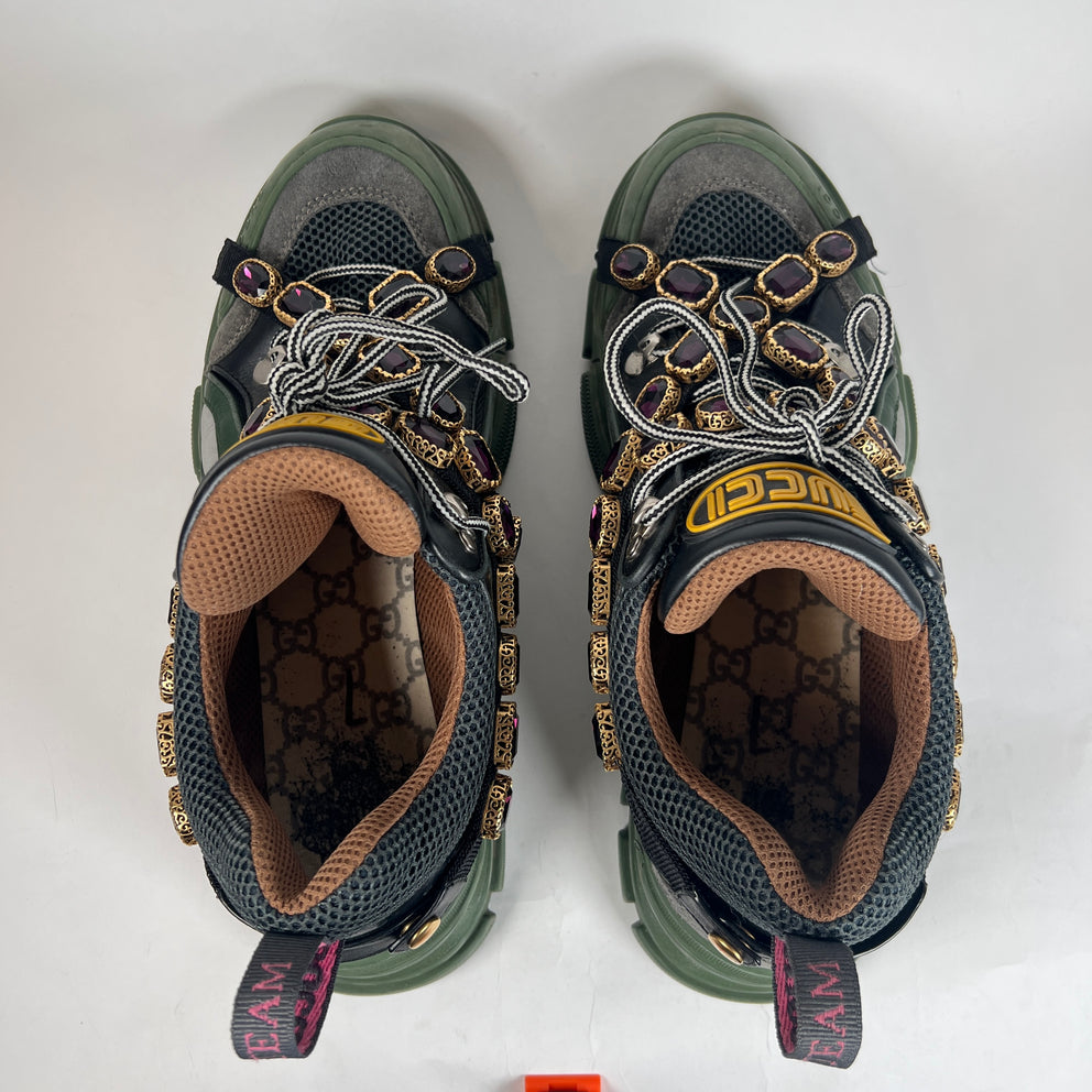 Gucci Green/Black Crystal Flashtrek Sneaker Size GG 10.5