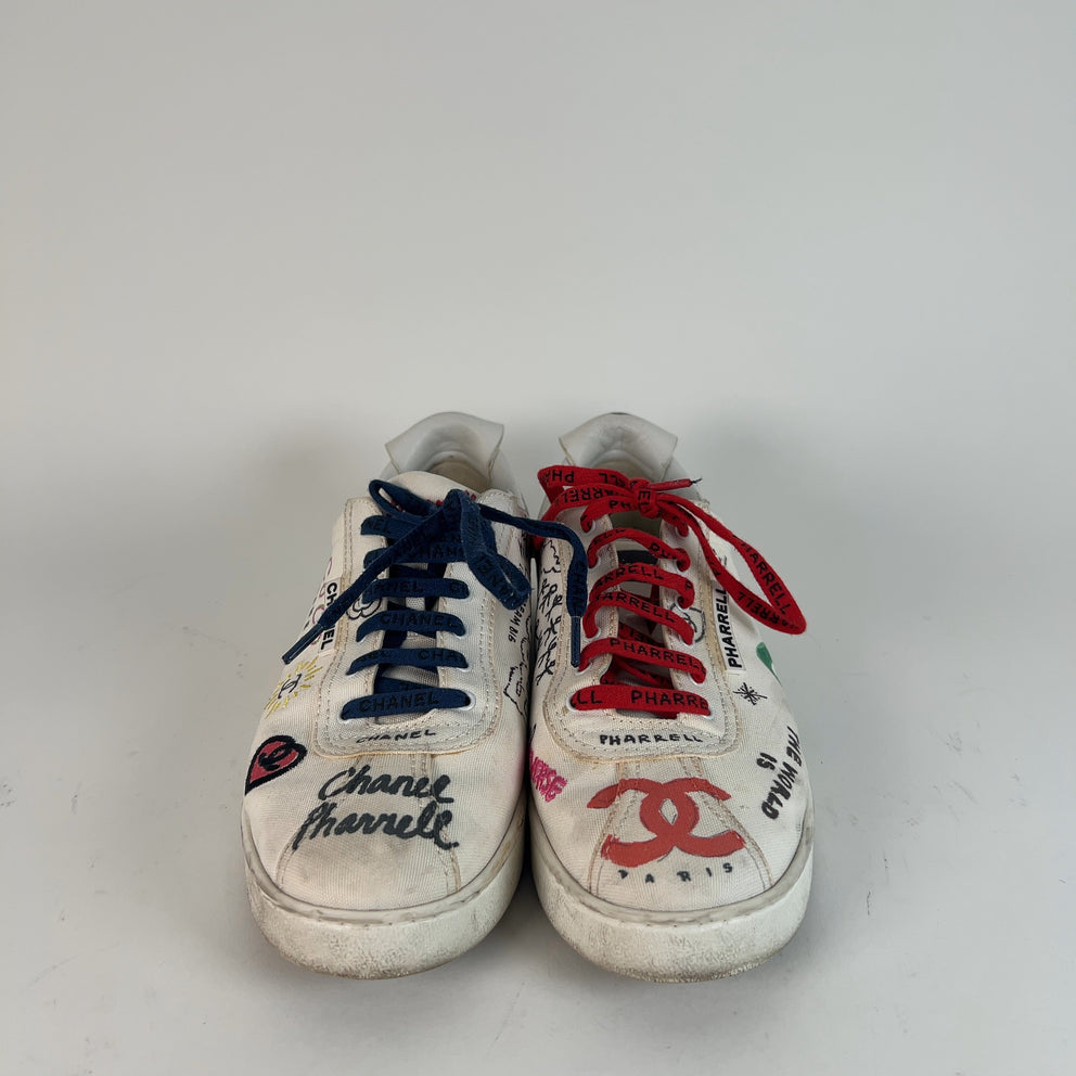 Chanel x Pharrel Williams Canvas Graffiti Multi Color Sneakers Size 44