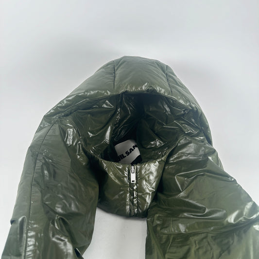 Jil Sander Green Puffer Hooded Scarf