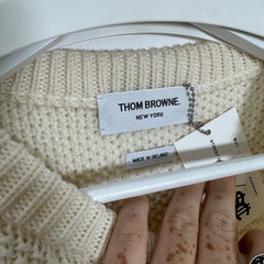 Thom Browne Cream 4 Bar Cable Knit Sweater Size 3