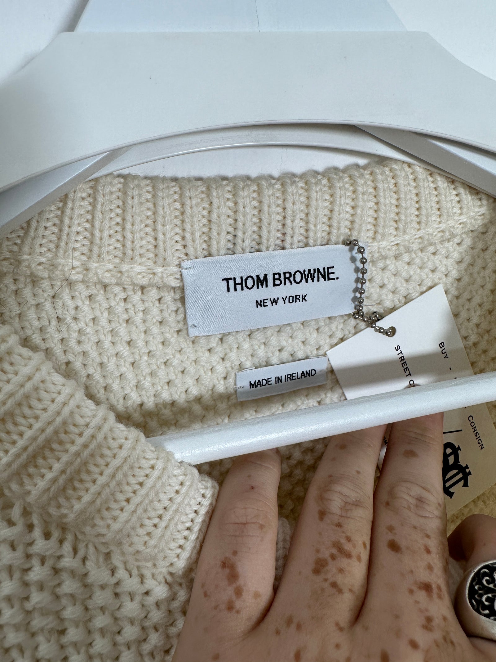 Thom Browne Cream 4 Bar Cable Knit Sweater Size 3