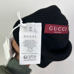 Gucci Black Web Stripe Wool Ribbed Beanie