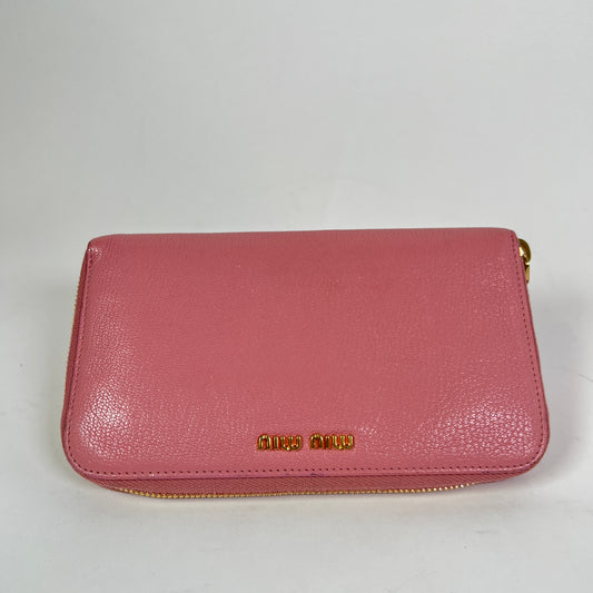 Miu Miu Pink Leather Zip Around Wallet