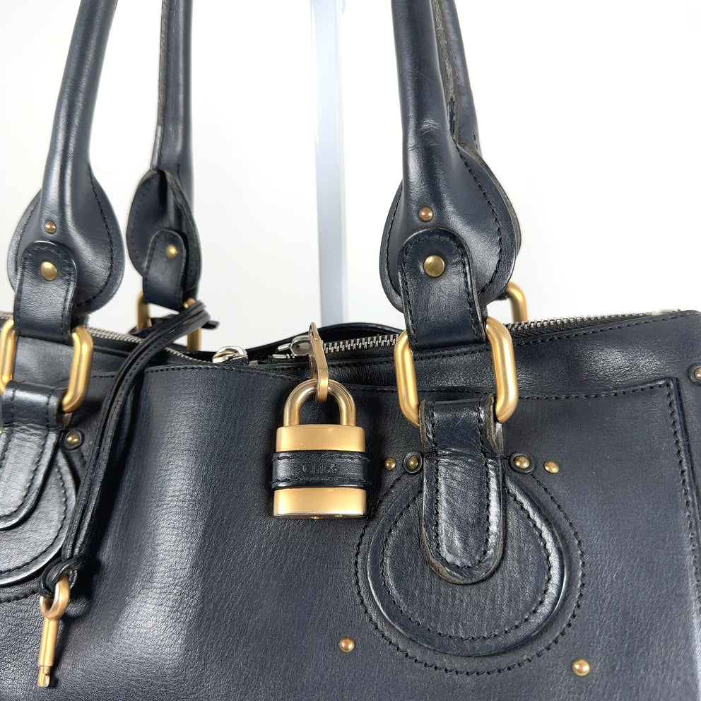 Chloe Paddington Black Leather Gold Accent Shoulder Bag