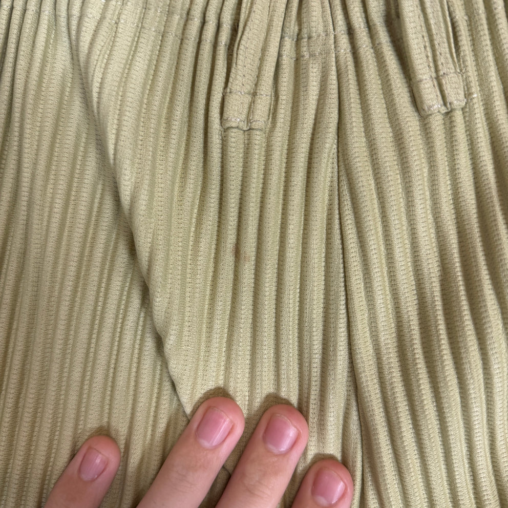 Homme Plisse Issey Miyake Yellow-Green Pleated Trouser Size 3