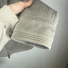 Ralph Lauren Purple Label Grey Sherling Leather Bomber Jacket Size S