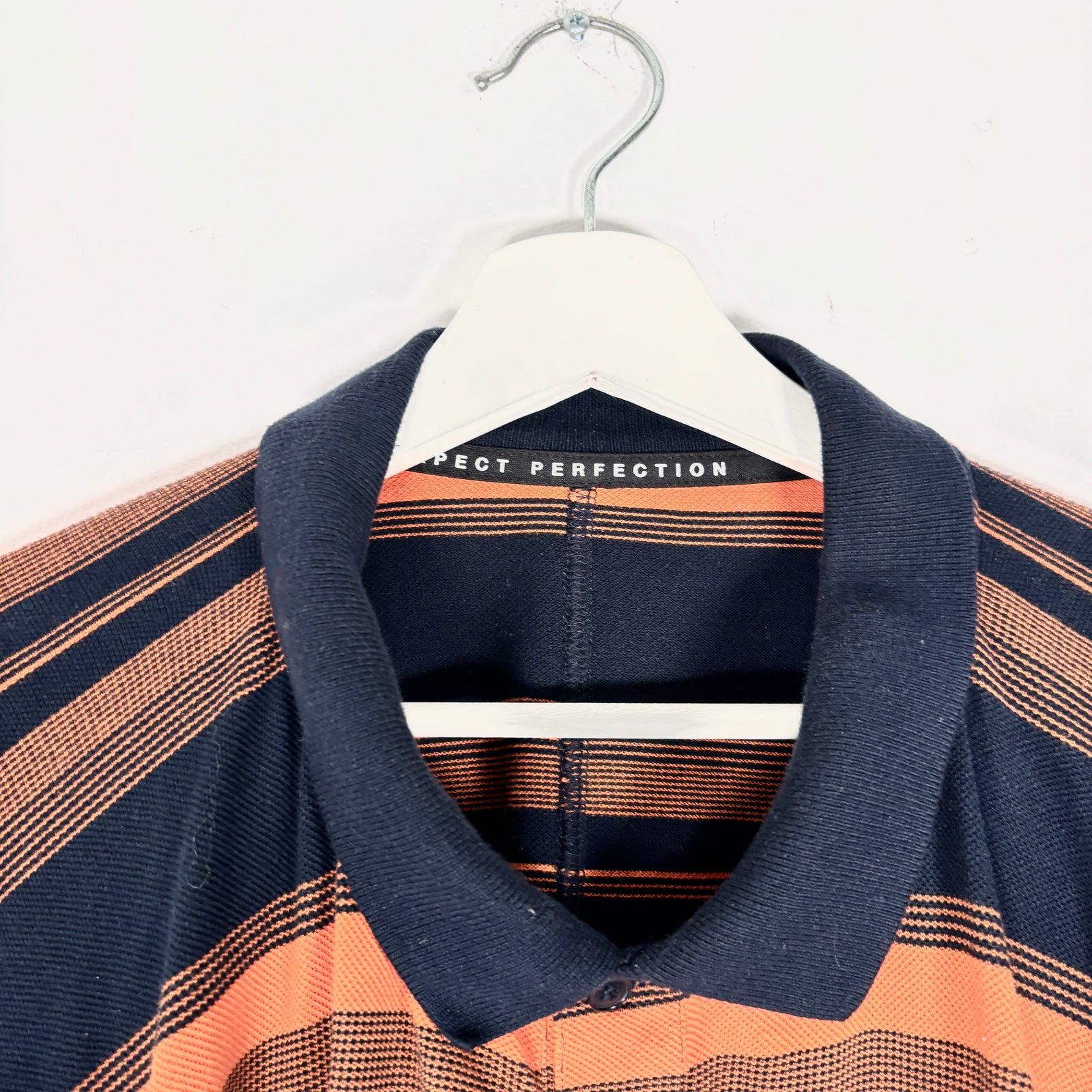 Martine Rose Orange/Navy Striped Logo Long-Sleeve Polo Shirt Size L  Size
