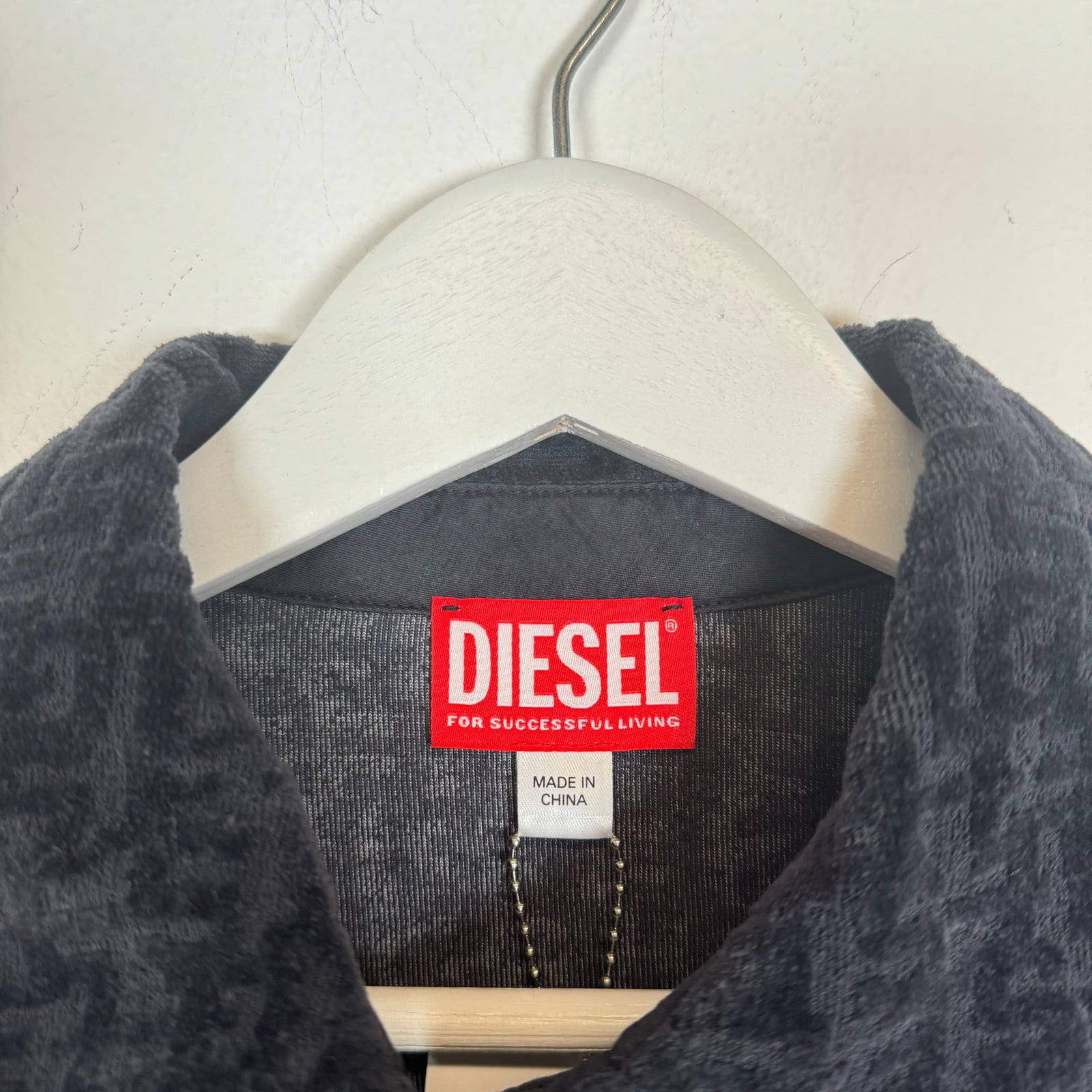 Diesel Black Monogram Pattern Chenille Shirt Size M