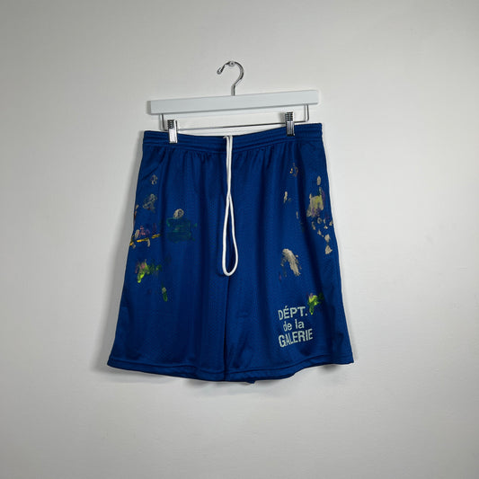 Galley Dept Paint Splatter Blue Jersey Shorts Size L