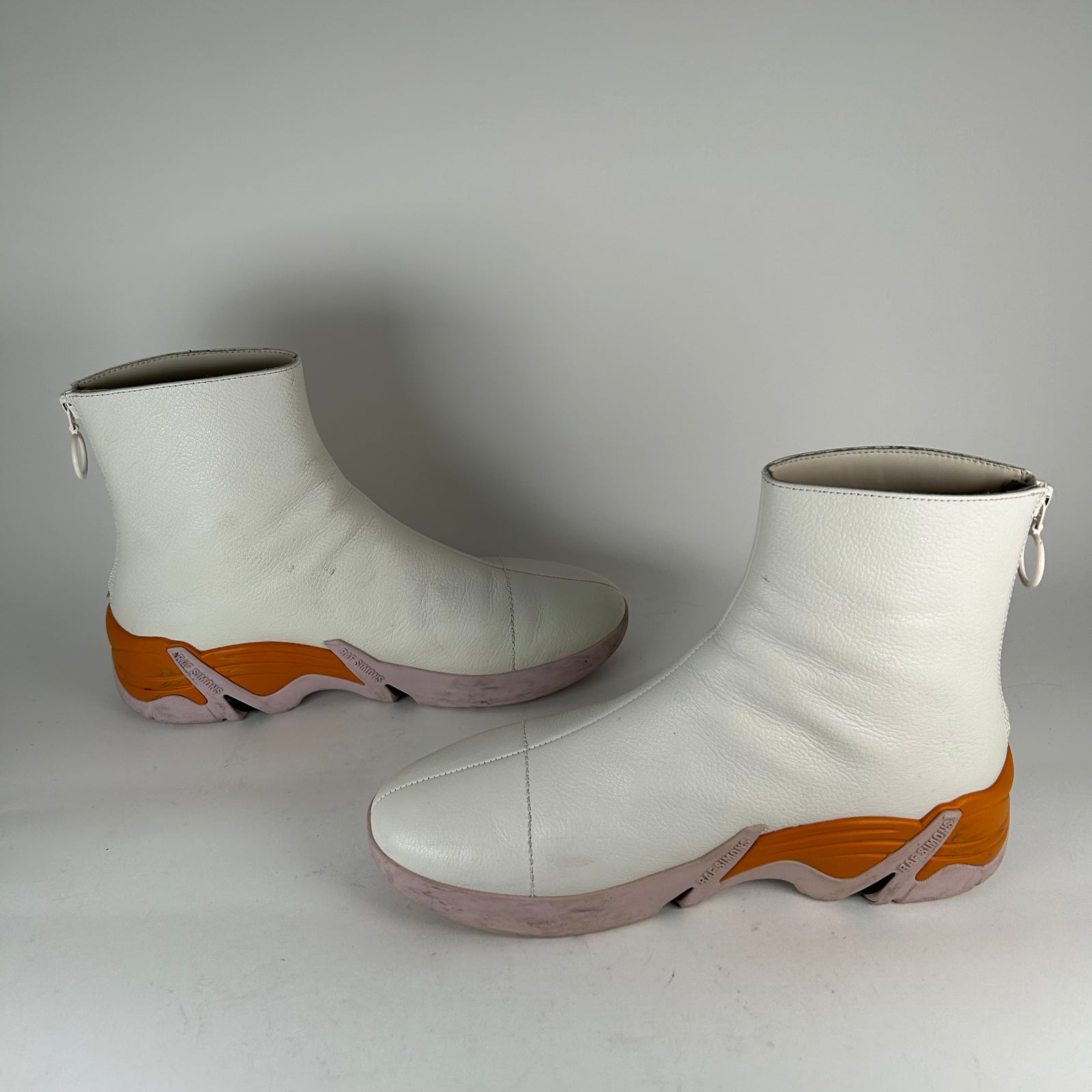 Raf Simon White Leather Back Zip High Runner Size 42