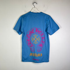 Chrome Hearts Blue/Pink Miami Art Basel Horseshoe Logo T-Shirt Size S