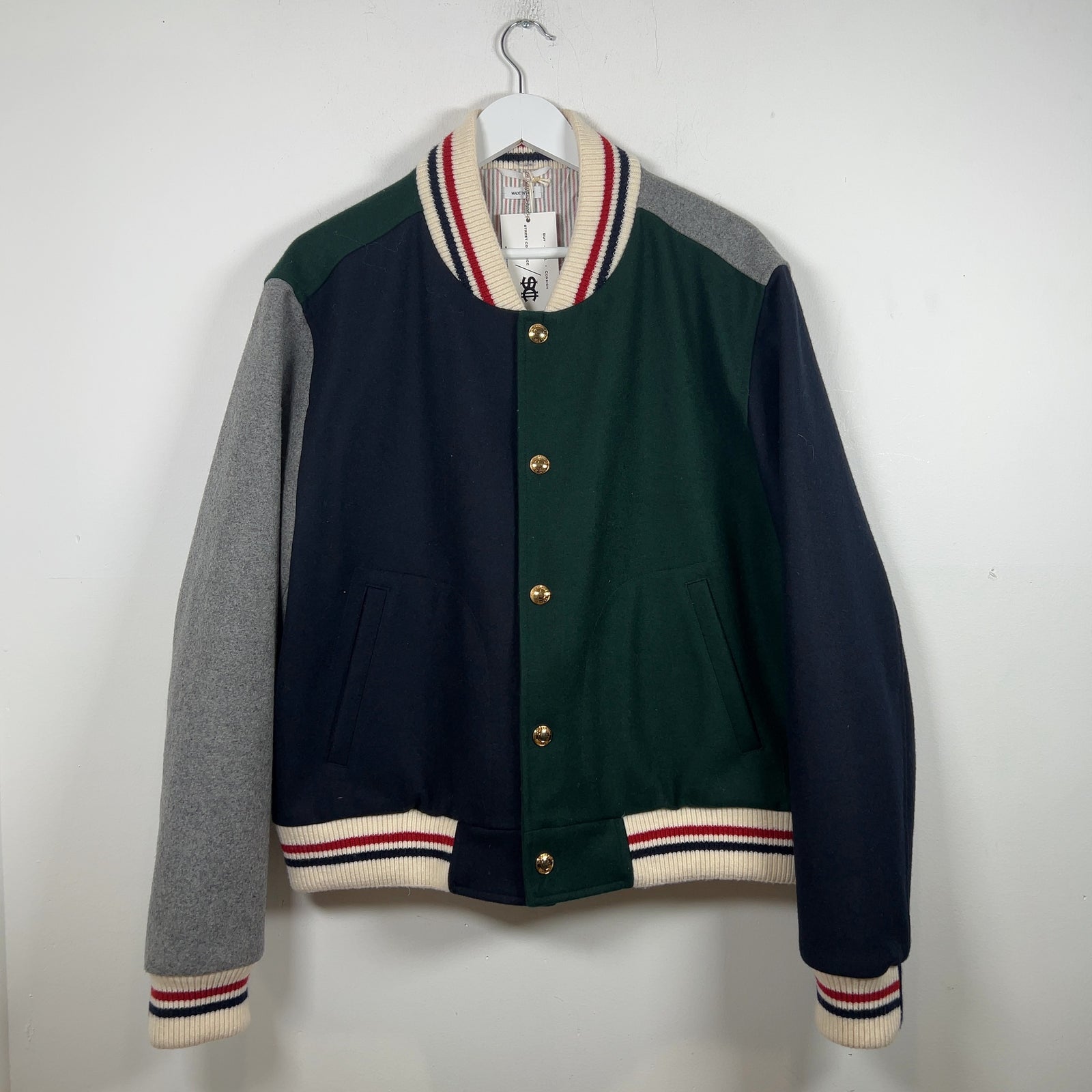 Thom Browne Color Block Wool Varsity Jacket