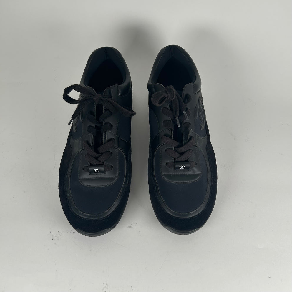 Chanel Triple Black Leather Trainers Size 11