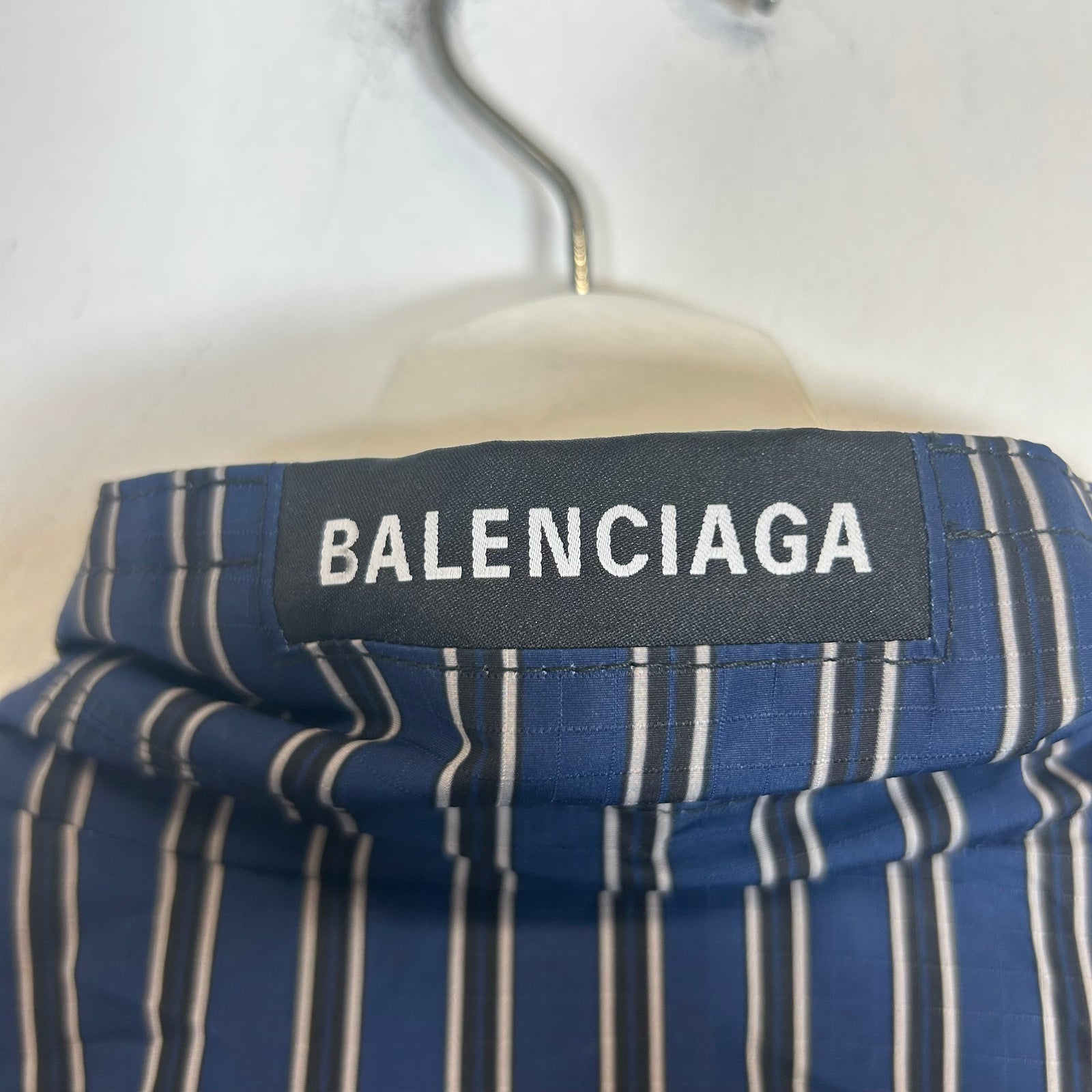 Balenciaga Navy Striped Padded Light Parka Size 54