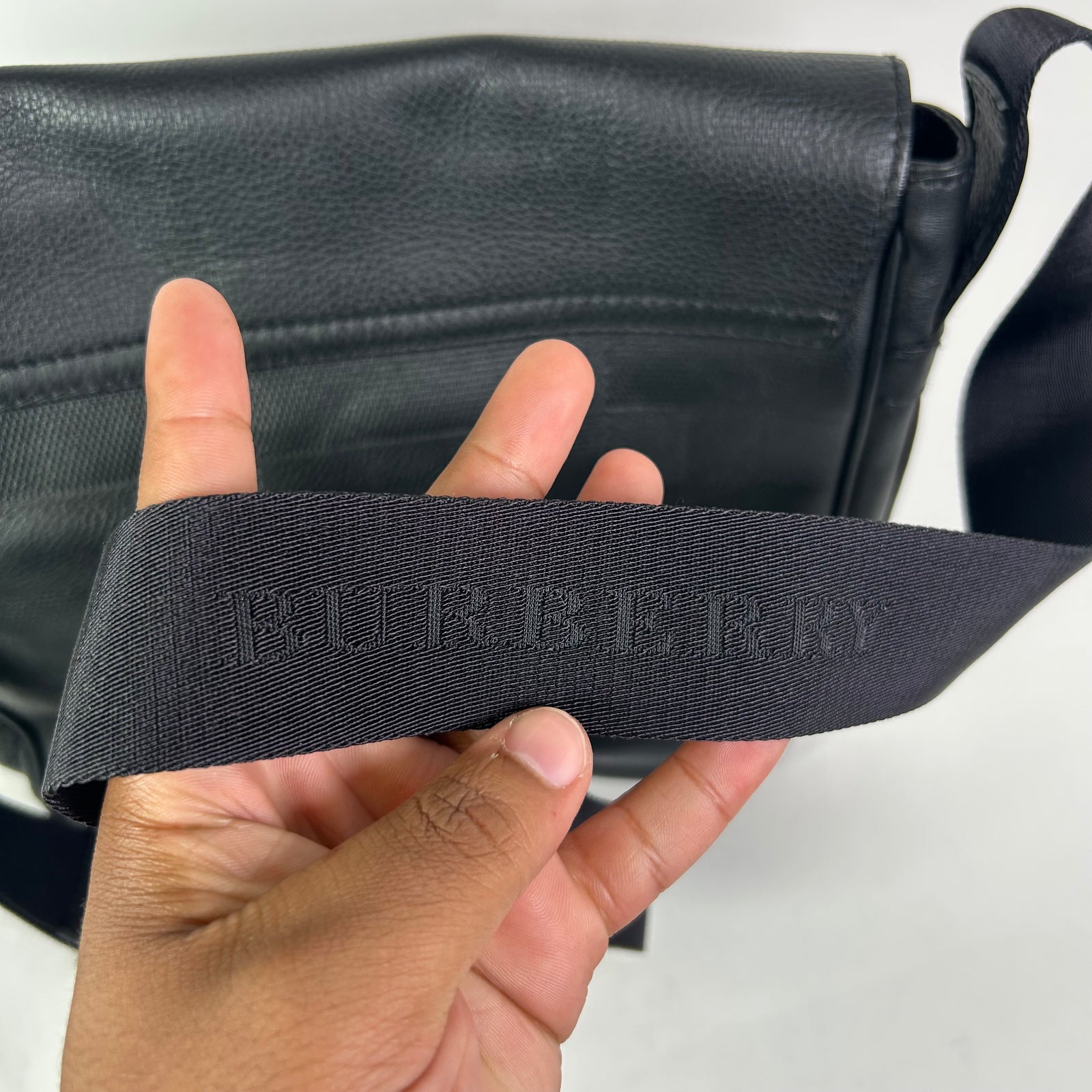 Burberry Emmet Check Embossed Leather Messenger Bag