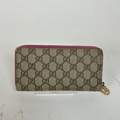 Gucci Pink GG Supreme Zip Around Wallet