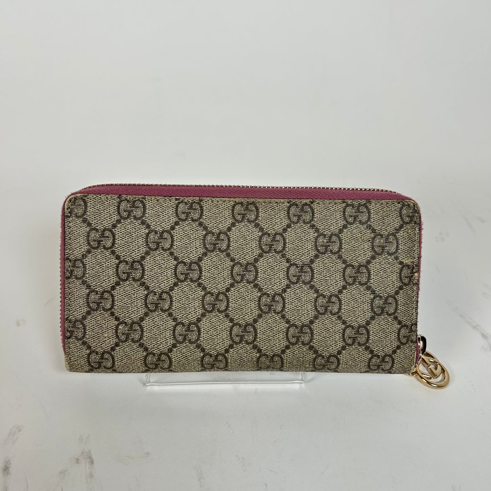 Gucci Pink GG Supreme Zip Around Wallet