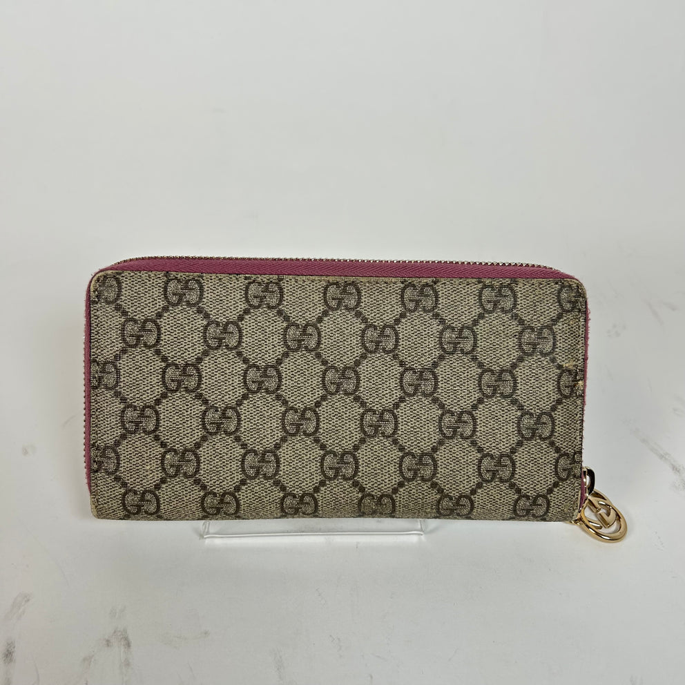 Gucci Pink GG Supreme Zip Around Wallet