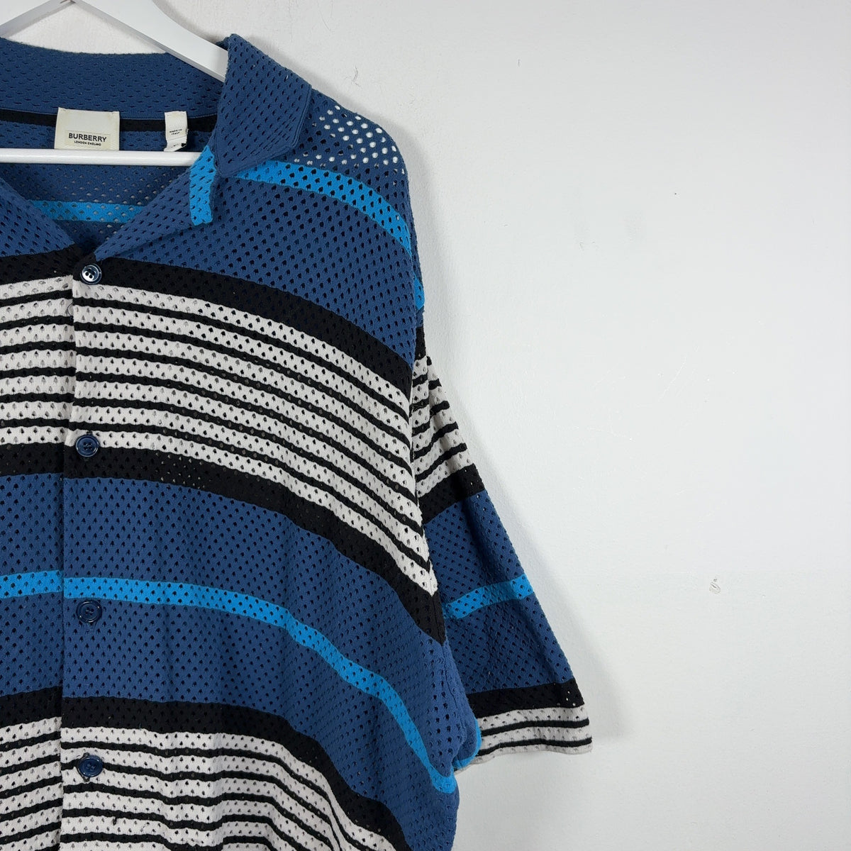 Burberry Striped Perforated Button-Up Shirt