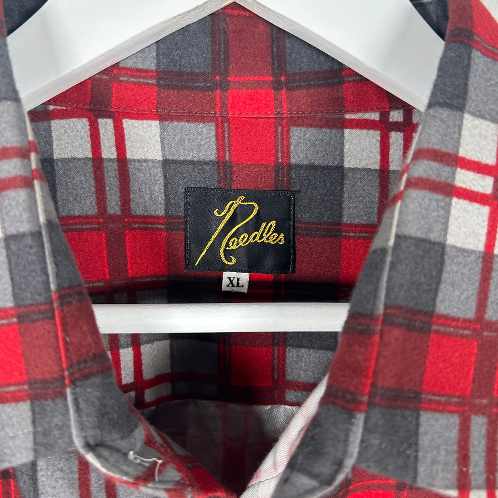 Needles Satin Lined Red Plaid Shirt Size XL