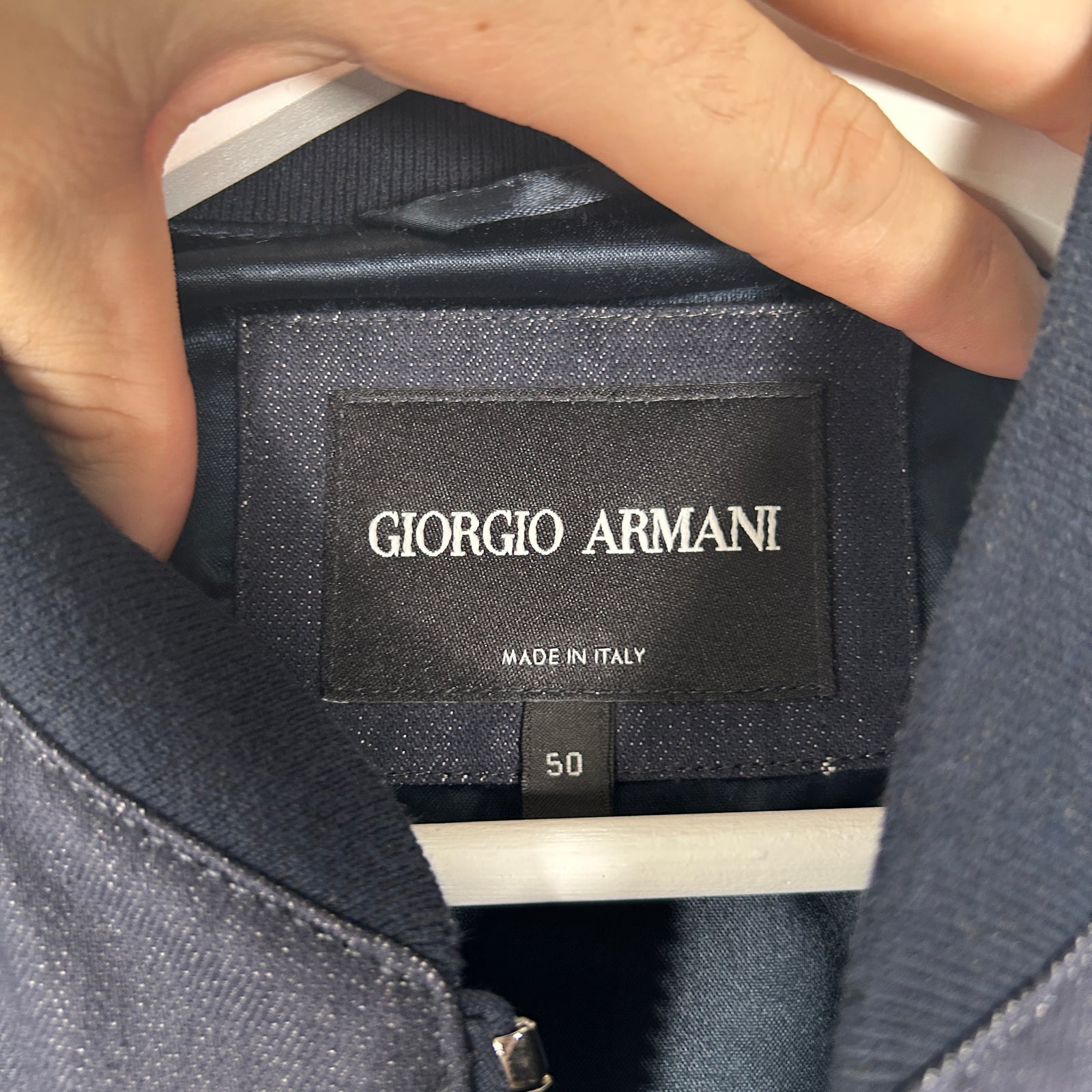 Giorgio Armani Navy All Over Logo Bomber Jacket Size 50