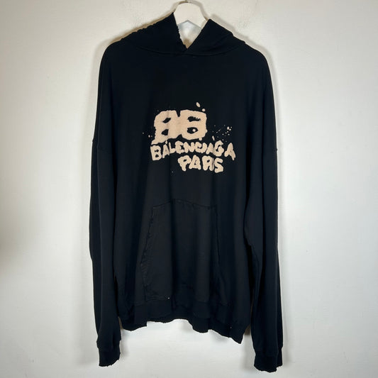 Balenciaga Black Hand Drawn Mud Logo Hoodie Size S