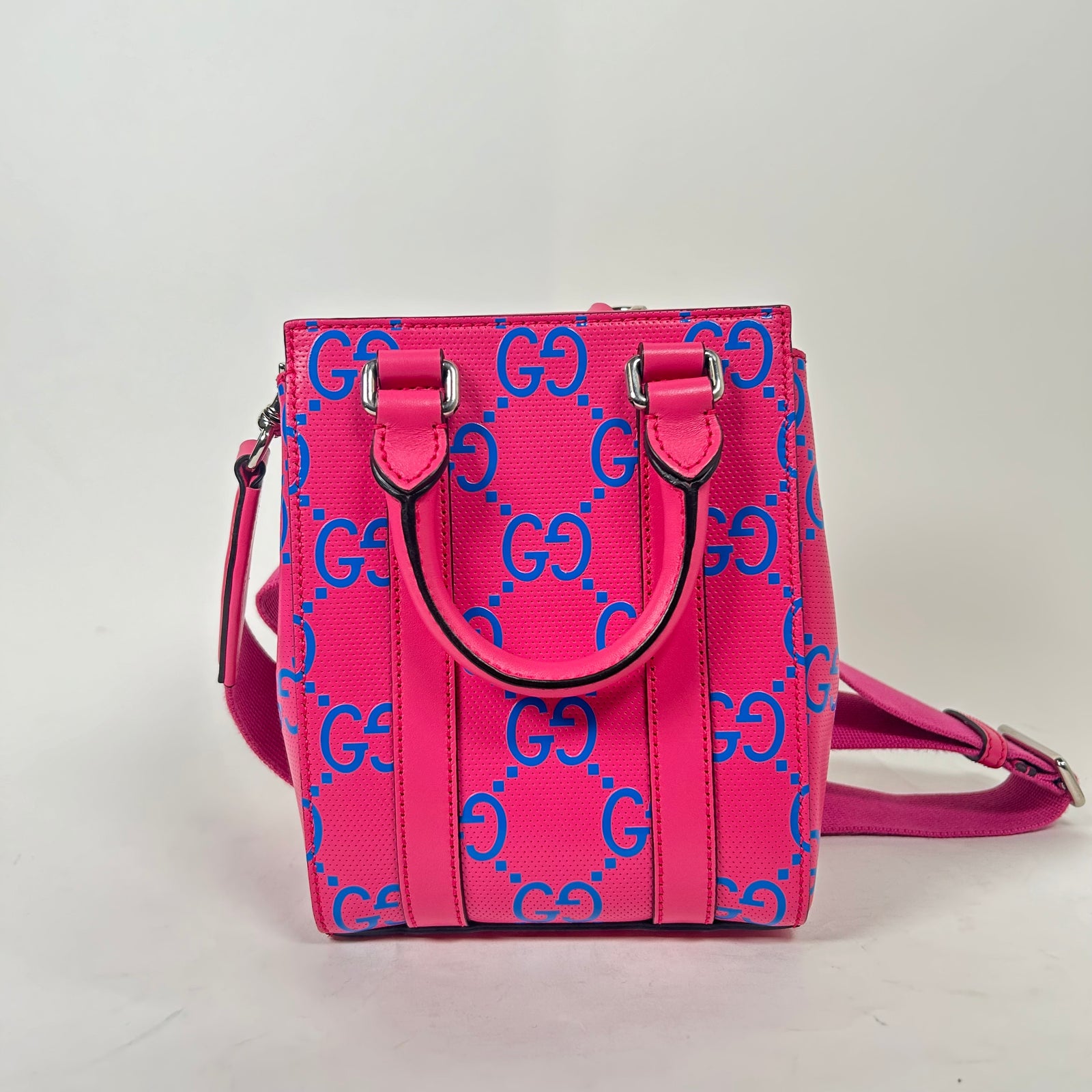 Gucci Pink GG Embossed Convertible Web Mini Tote Bag
