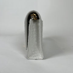 Balenciaga White XS Hourglass Croc Embossed Leather Bag