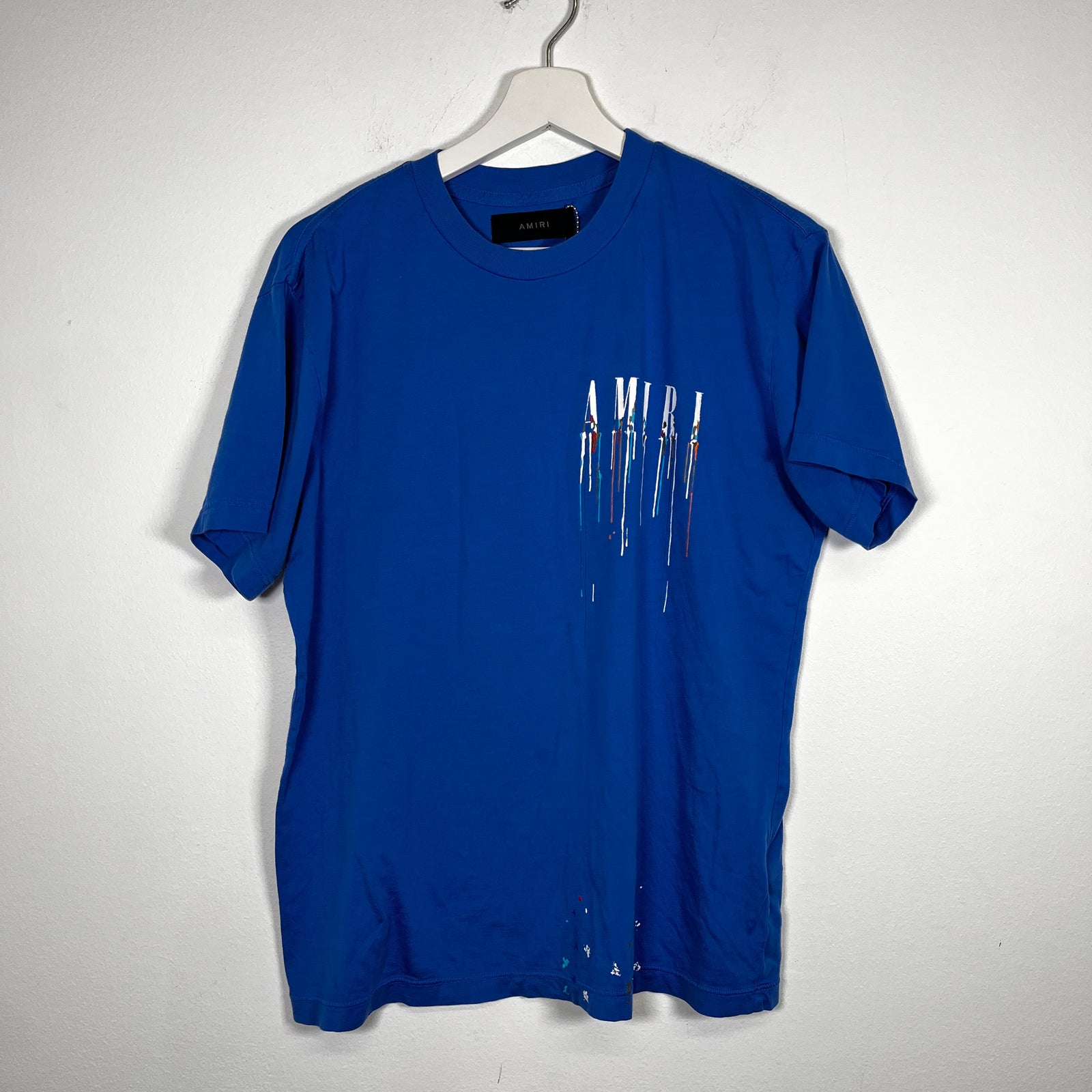 Amiri Paint Drip Logo Blue T-Shirt Size XS