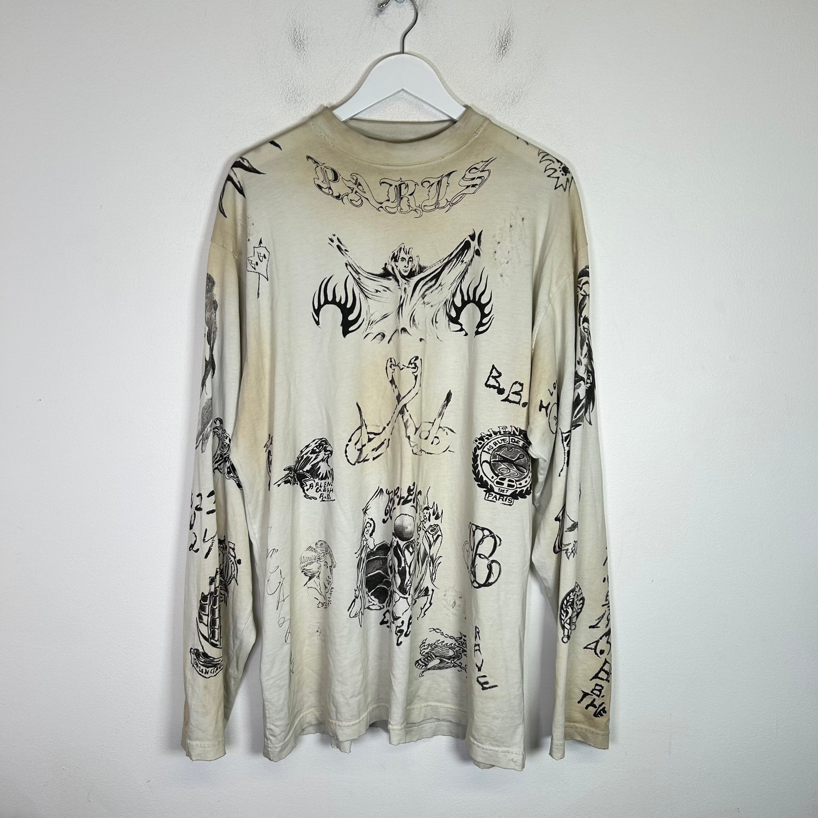 Balenciaga SS24 Tattoo Distressed Longsleeve Shirt