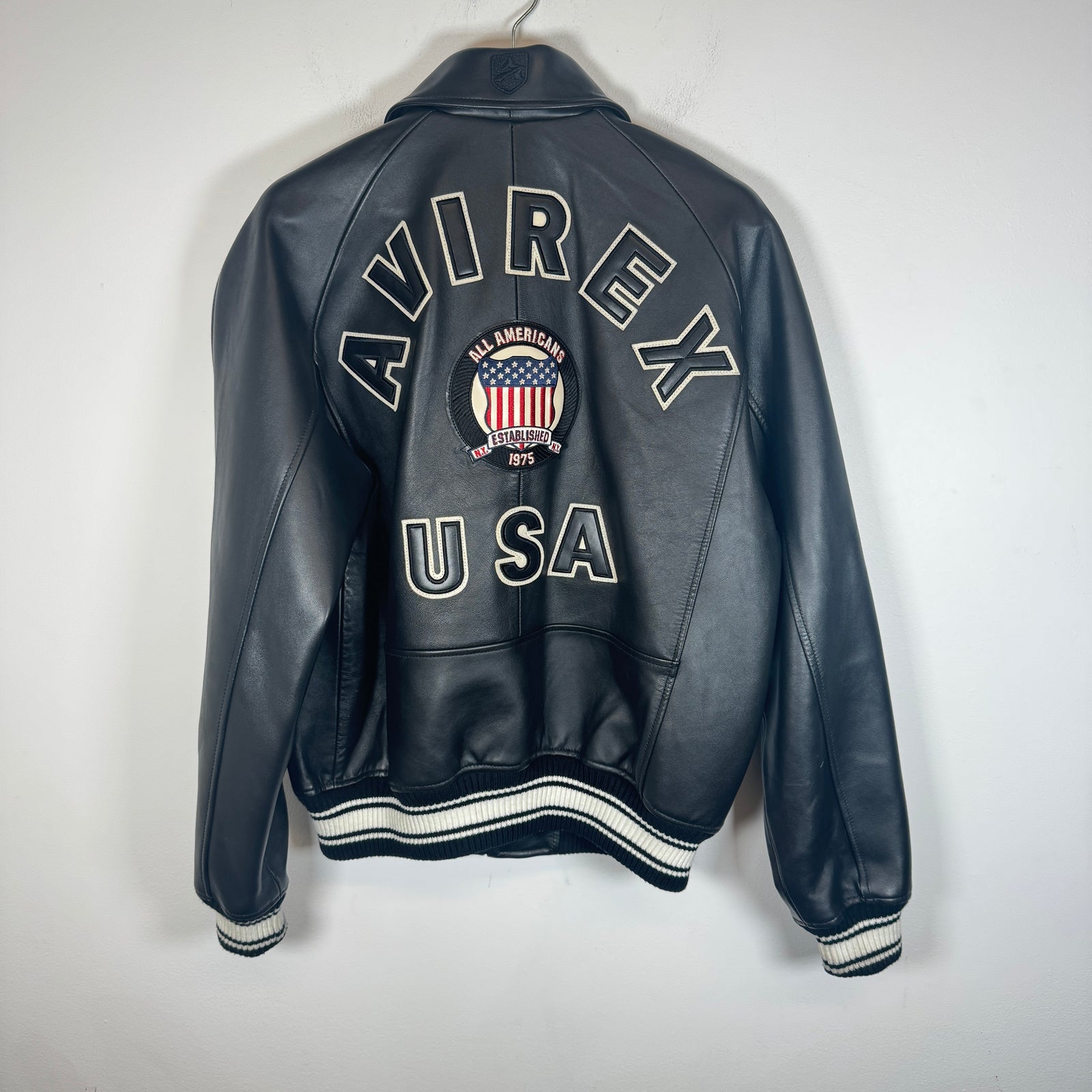 Avirex Black Icon Leather Jacket Size M