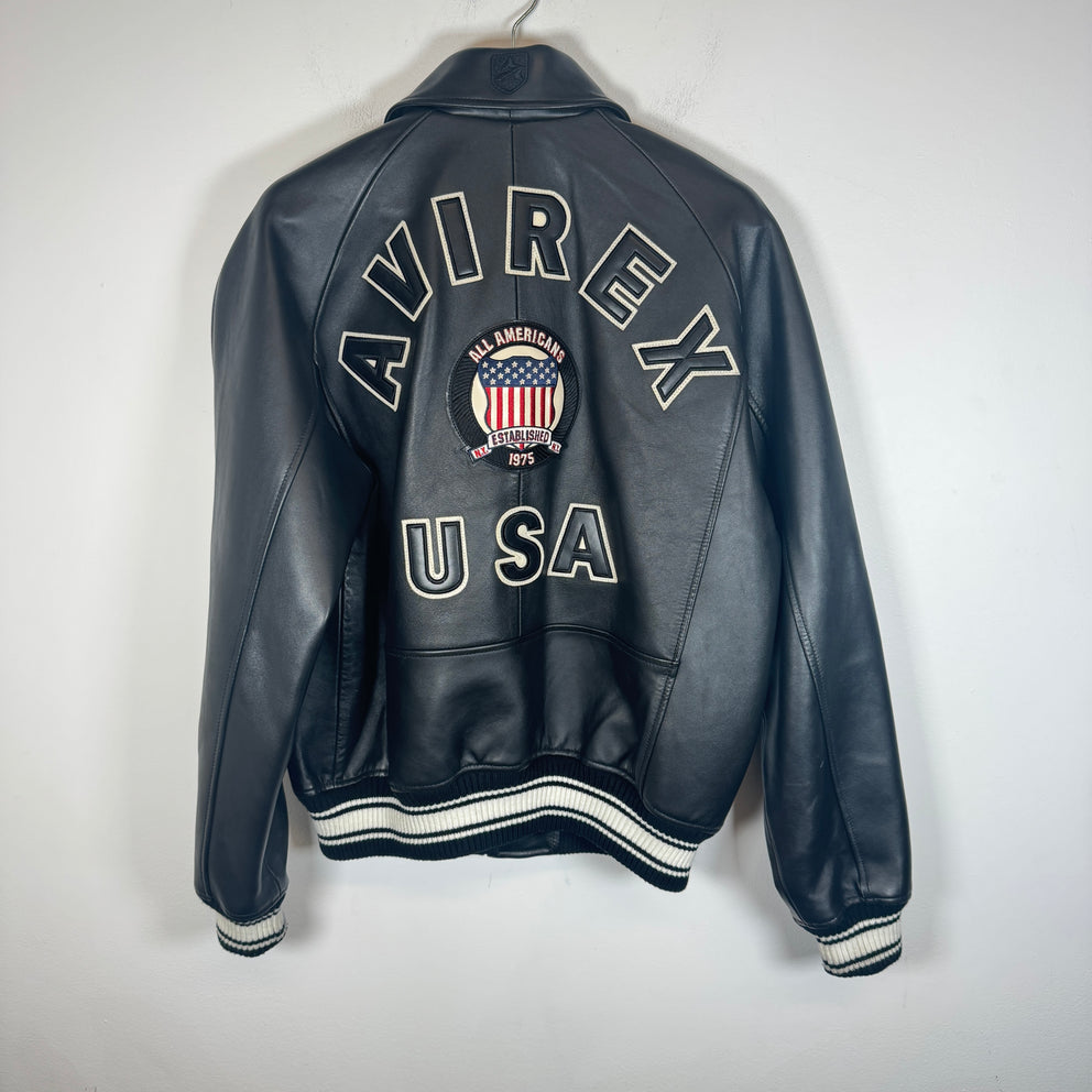 Avirex Black Icon Leather Jacket Size M