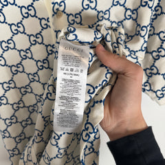 Gucci Cream/Blue Embroidered GG Polo Size XS