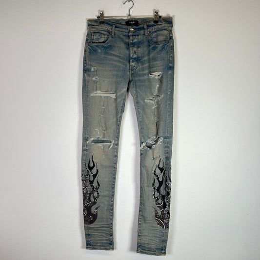 Amiri Flame Patched Lightwash Jeans