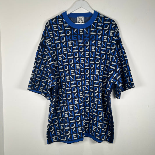 Kenzo Blue All Over Print Knit Sweater Size XL