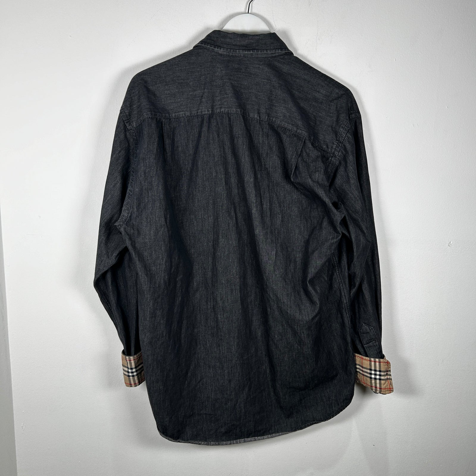 Burberry Plaid Cuff Grey Button Up Shirt Size M