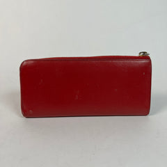 Prada Red Leather Saffiano Zip Around Wallet